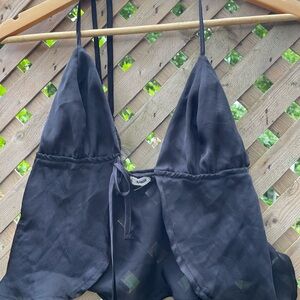 Garage Black Satin Tie Front Halter Top